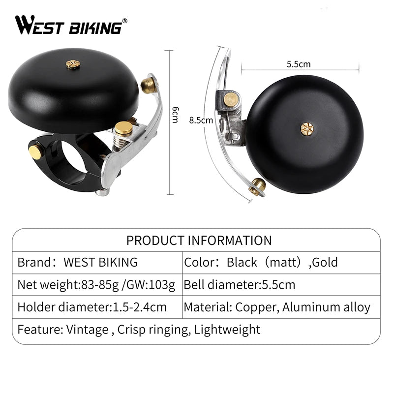 CowLost | west-biking-vintage-classic-bicycle-bell-ring-cycling-bike-brass-alloy-handlebar-retro-upgrades-cycling-bike-warning-horn-loud |7