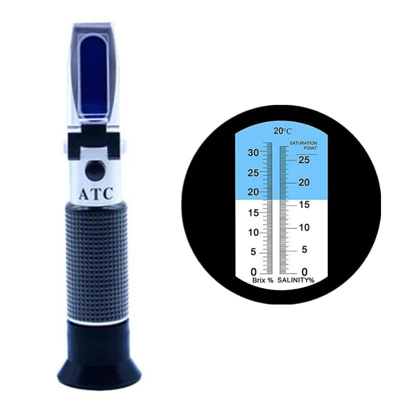 Handheld Brix & Salt Refractometer with ATC Dual Scale 0-32% Brix 0-28% Salt for Brine, Fruit, Beer