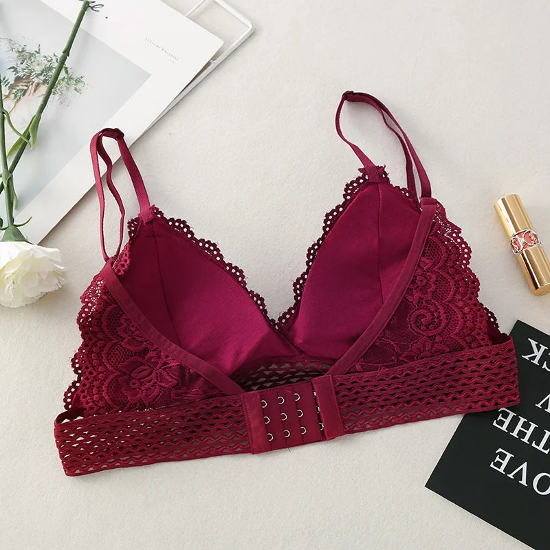 CowLost | product_id-floral-lace-v-neck-padded-non-wire-push-up-bralette-for-women |6