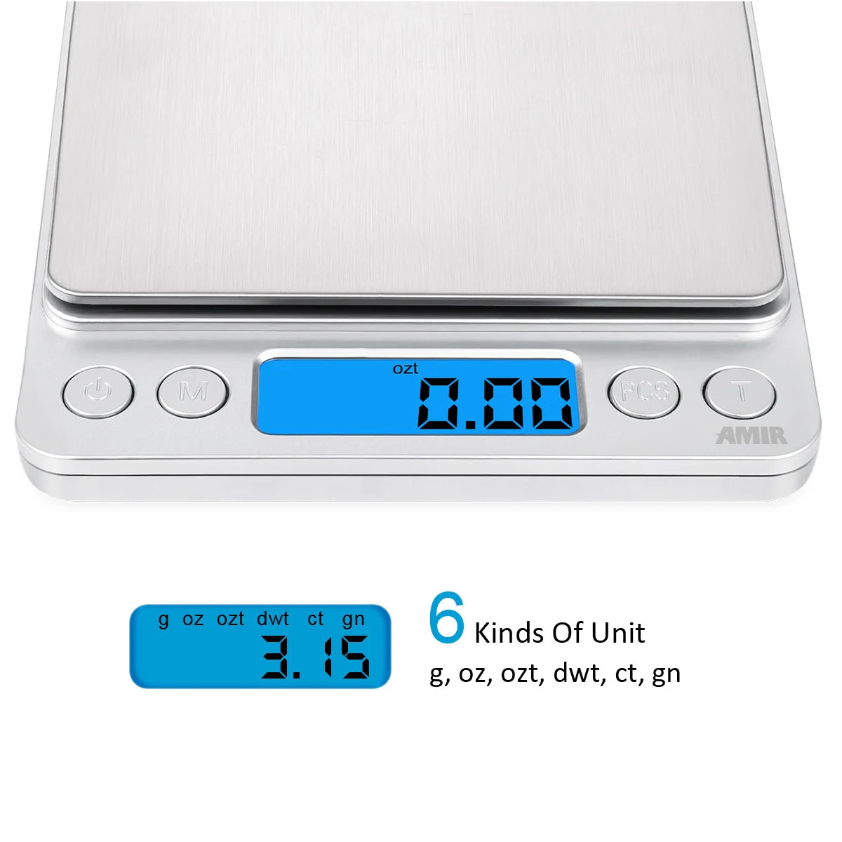 AMIR Mini Digital Kitchen Scale 500g/0.01g Stainless Steel LCD Display