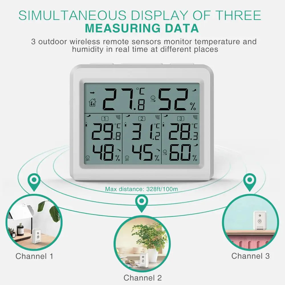 ORIA Digital Wireless Hygrometer Thermometer LCD Indoor Outdoor Temperature Humidity Monitor with Remote Sensor