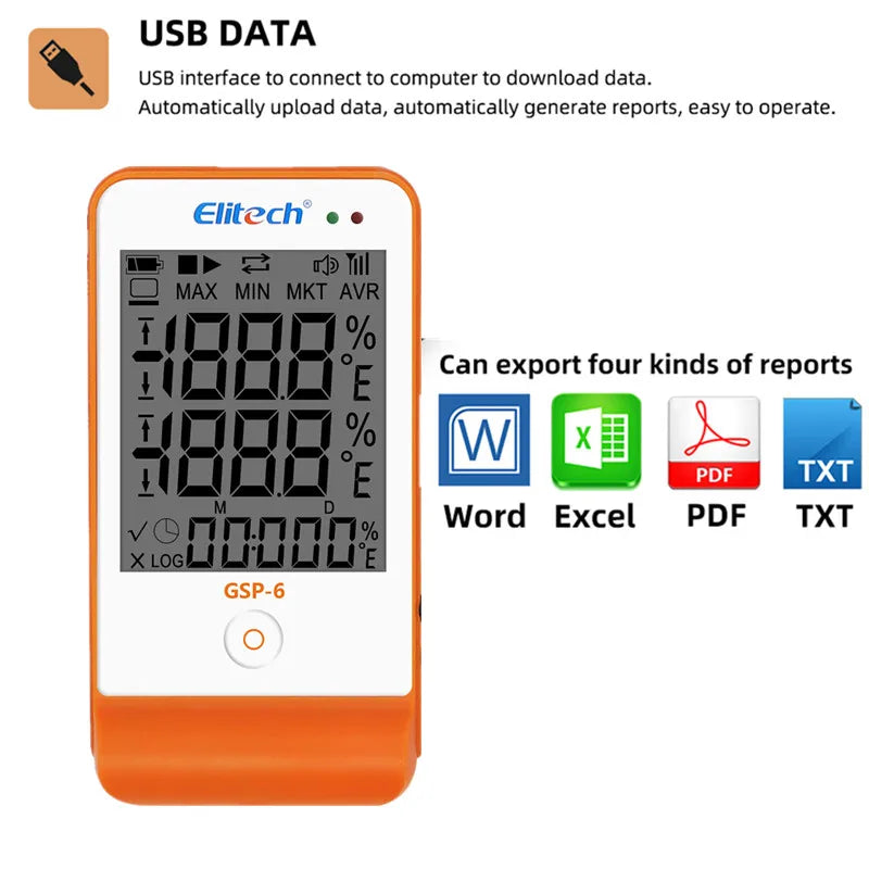USB Temperature Data Logger Recorder 16000 Points with Built-in NTC Sensor for Warehouse and Refrigerated Transport