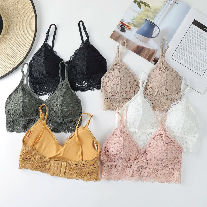 CowLost | floral-lace-bras-for-women-bralette-lace-underwear-sexy-lingerie-beauty-back-wire-free-brassiere-female-push-up-bra |3