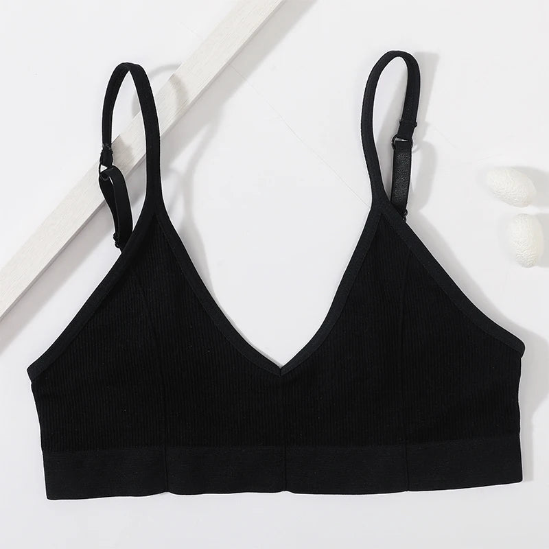 CowLost | product_id-seamless-ribbed-v-neck-wireless-tube-top-bralette-with-adjustable-straps-m-l |9