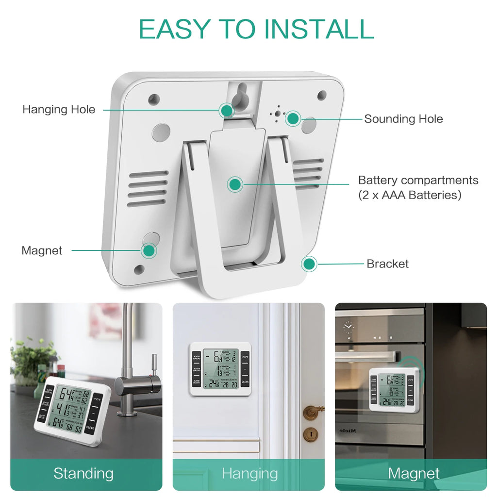 Digital Wireless Fridge and Freezer Thermometer with 2 Indoor Sensors