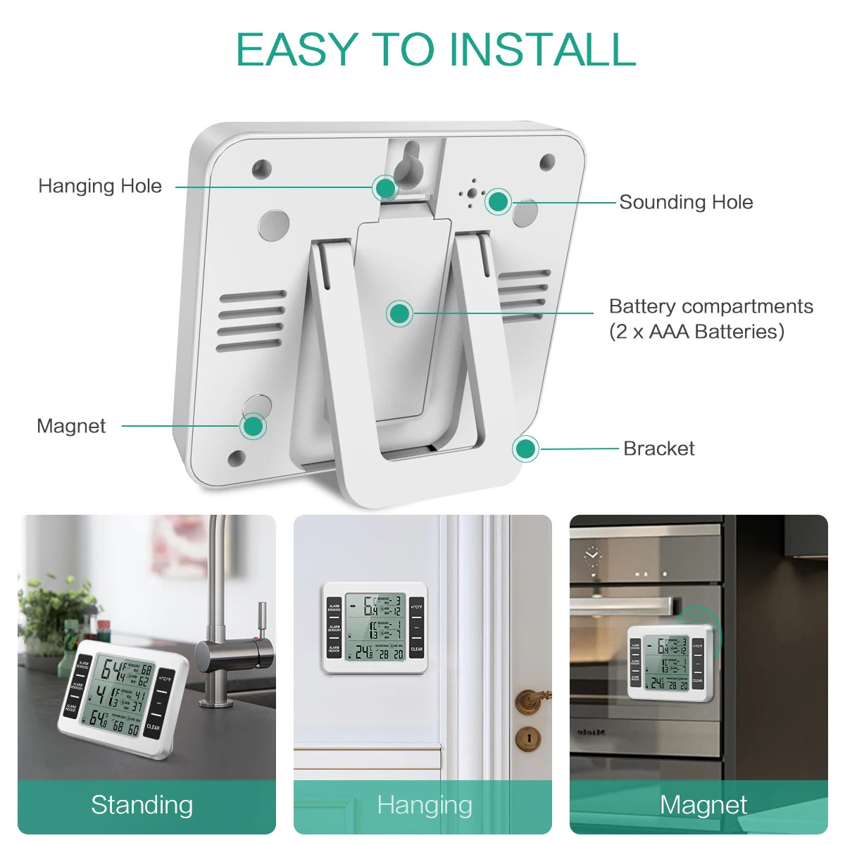 Digital Wireless Fridge and Freezer Thermometer with 2 Indoor Sensors
