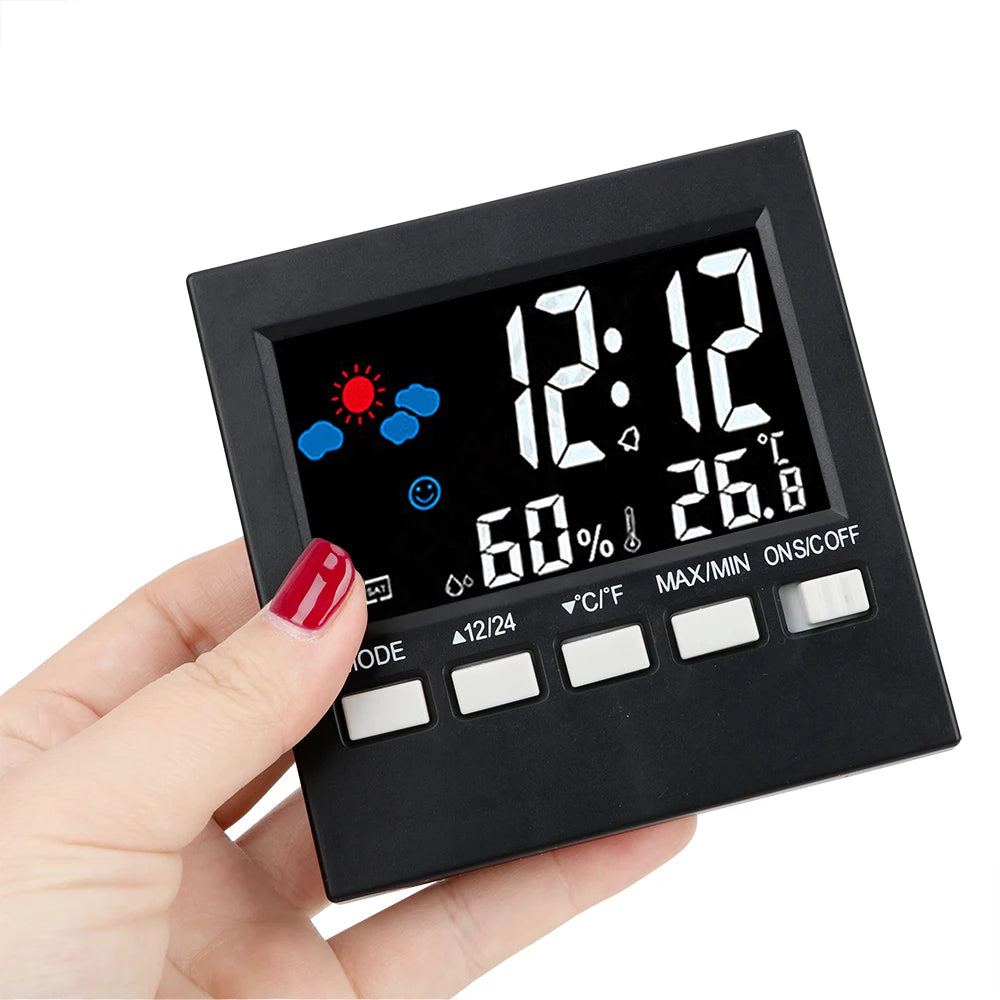 Intelligent Weather Clock with LCD Thermometer, Hygrometer, Alarm, Calendar, Voice-Activated Backlight, Temp & Humidity