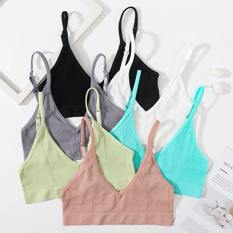 CowLost | product_id-seamless-ribbed-v-neck-wireless-tube-top-bralette-with-adjustable-straps-m-l |2