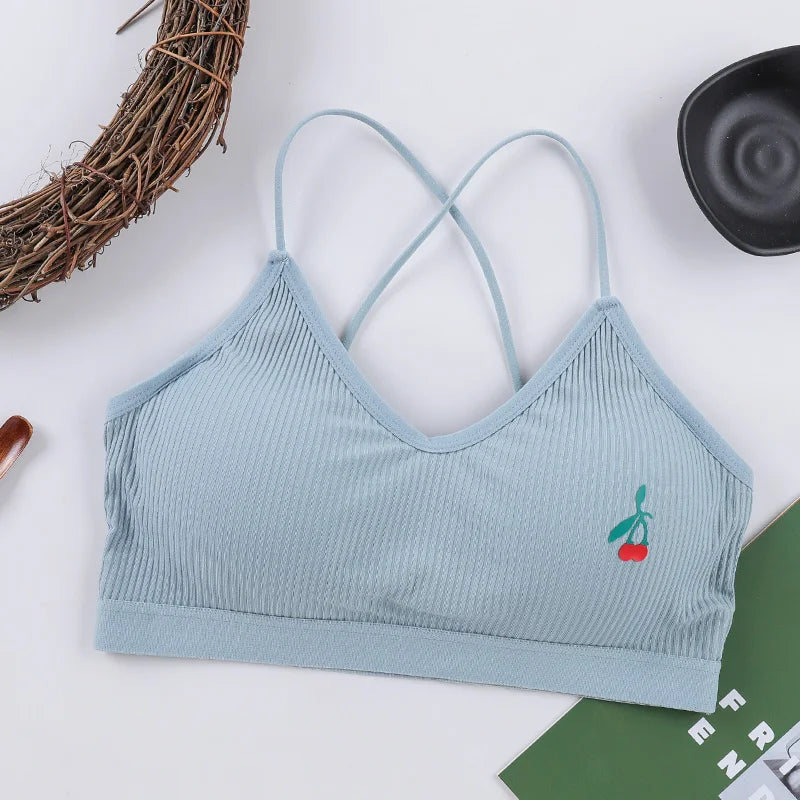 CowLost | push-up-bras-for-women-cotton-underwear-female-cherry-print-bralette-wireless-seamless-brassiere-removable-pads-sexy-lingerie |9