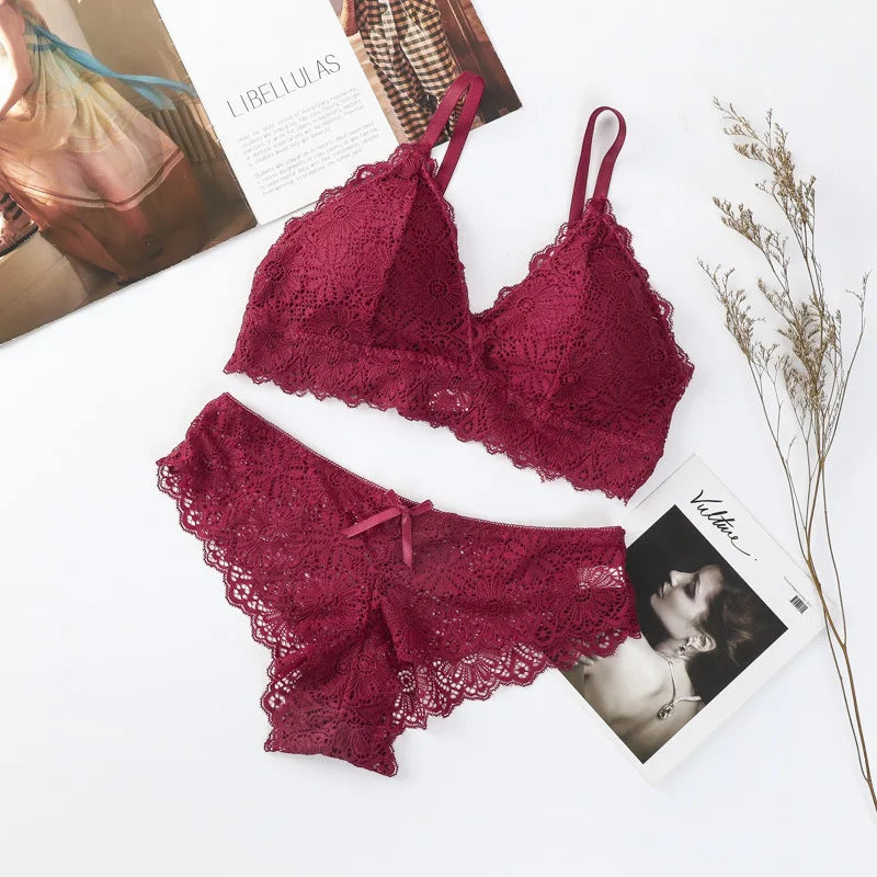 CowLost | product_id-women-floral-lace-wire-free-push-up-bra-and-low-rise-panties-set |17