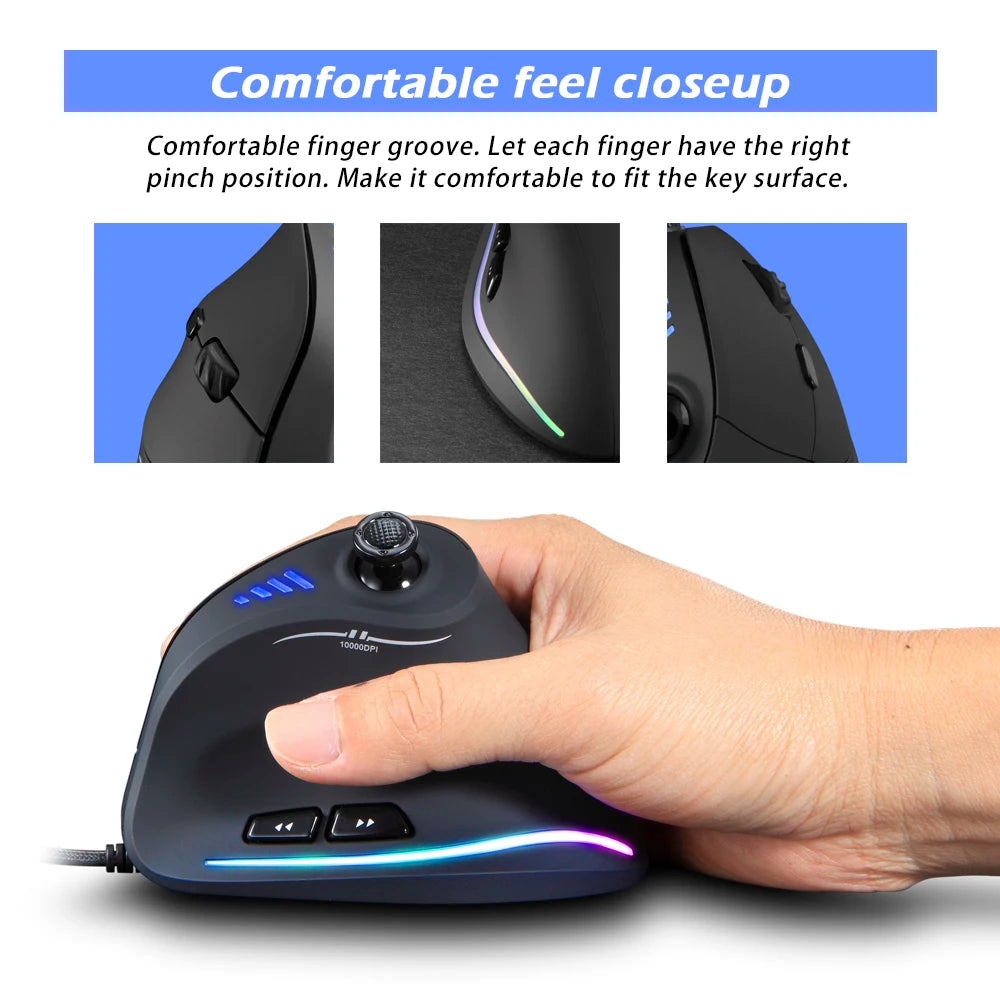CowLost | zelotes-c-18-wired-gaming-mouse-11-programmable-buttons-10000dpi-laser-engine-rgb-light-belt-128kb-vertical-mouse-for-laptop-pc |6