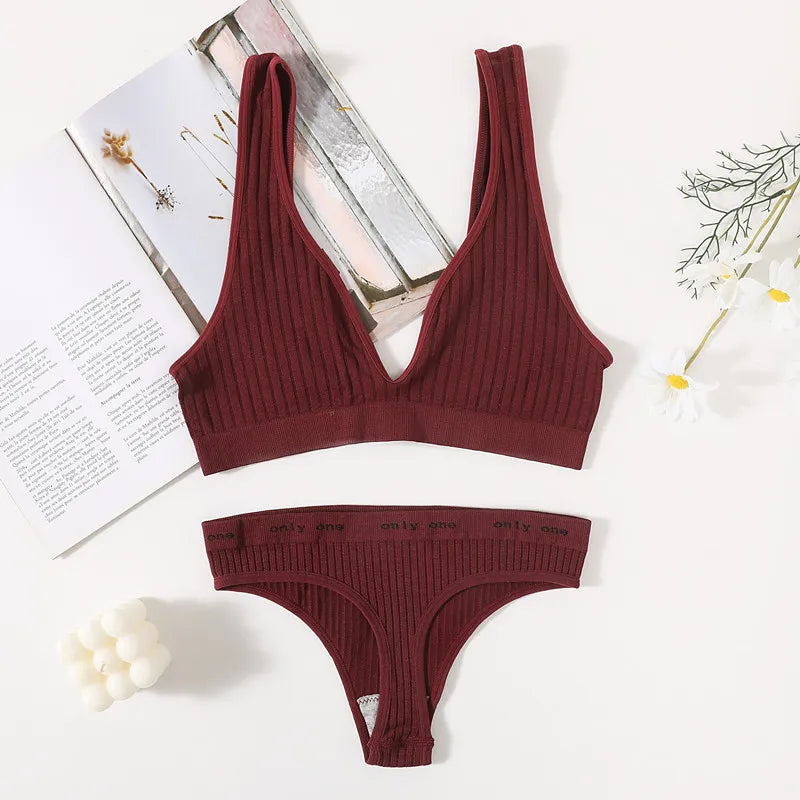 CowLost | product_id-seamless-wirefree-push-up-bra-low-waist-thong-set-with-ribbed-sport-bralette-for-women |22