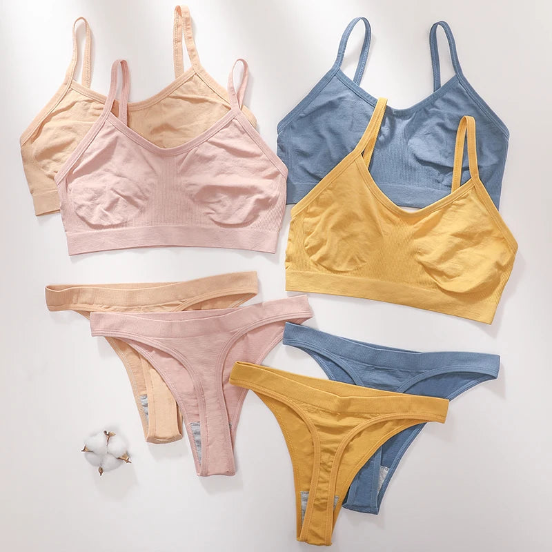 CowLost | product_id-women-seamless-wire-free-ribbed-bra-low-waist-thong-set |8