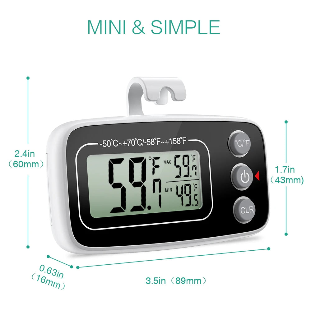 ORIA 2pcs Digital Waterproof Refrigerator Thermometer with Magnet and Hook, Max/Min Record