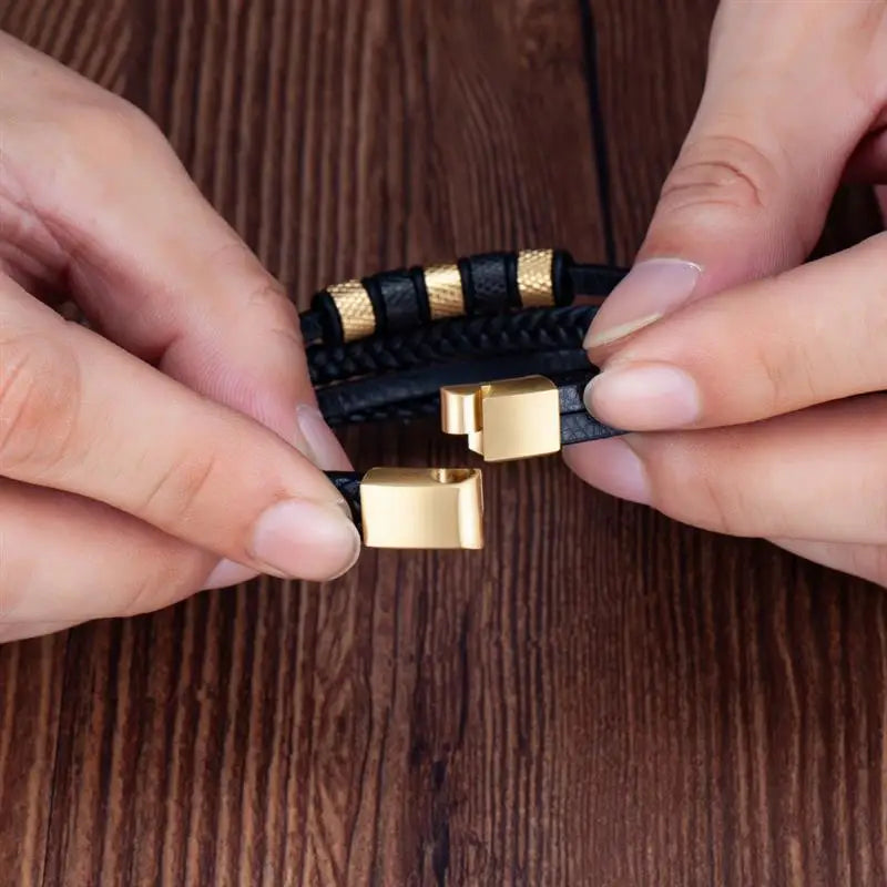 CowLost | fashion-volcanic-stone-beaded-mutilayer-leather-bracelet-for-men |22
