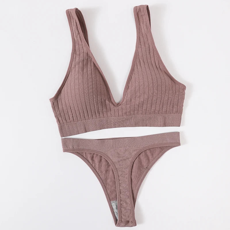 CowLost | product_id-womens-seamless-wirefree-v-neck-bra-high-waist-panties-set |33
