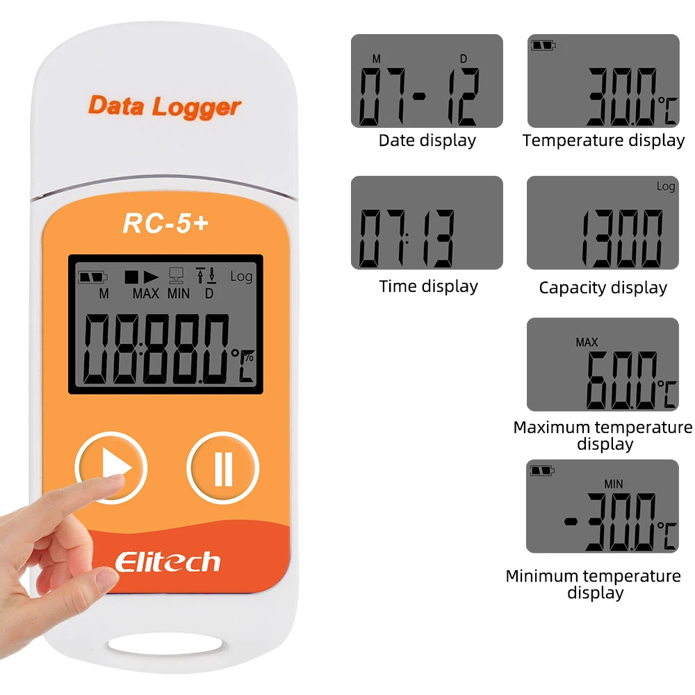 USB Temperature Data Logger Recorder 16000 Points with Built-in NTC Sensor for Warehouse and Refrigerated Transport