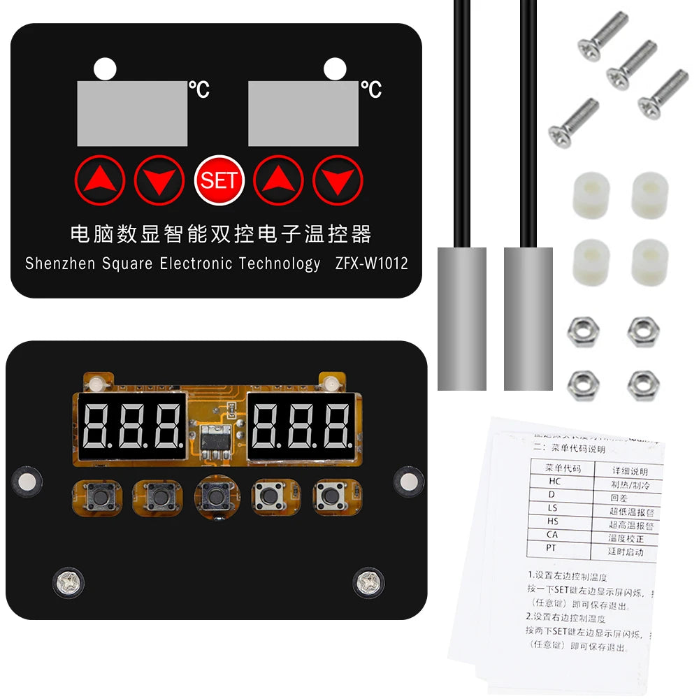 ZFX-W1012 Digital Thermostat Temperature Controller 220V 12V 24V Two Relay Output 10A Heat Cool