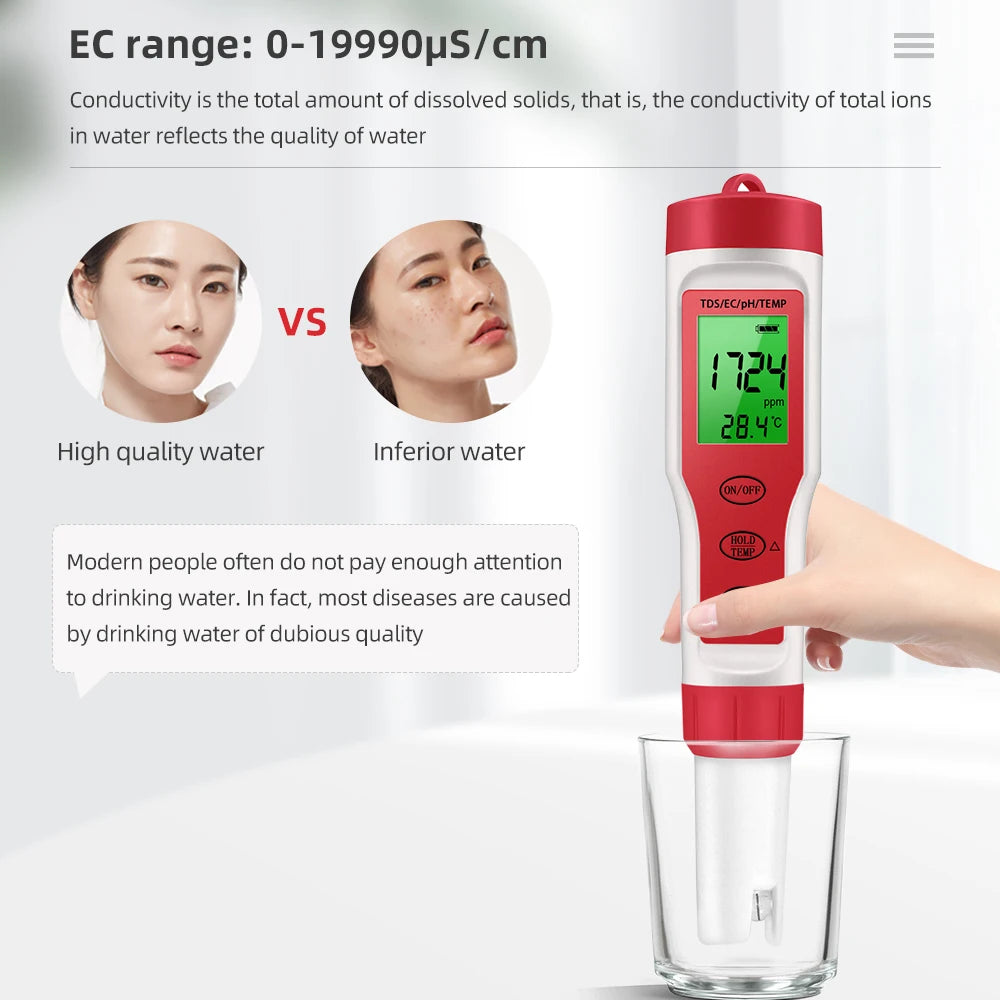 JUANJUAN 3-in-1 Digital PH/TDS/Temp Meter with ATC for Water Quality Testing