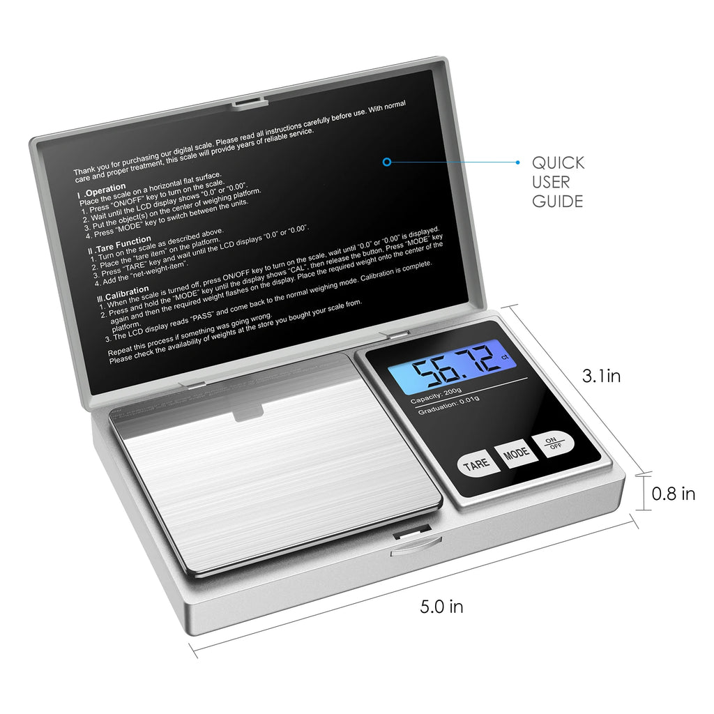 Portable Mini Digital LCD Pocket Scale 200g/0.01g & 500g/0.01g for Kitchen Jewelry Postal Use