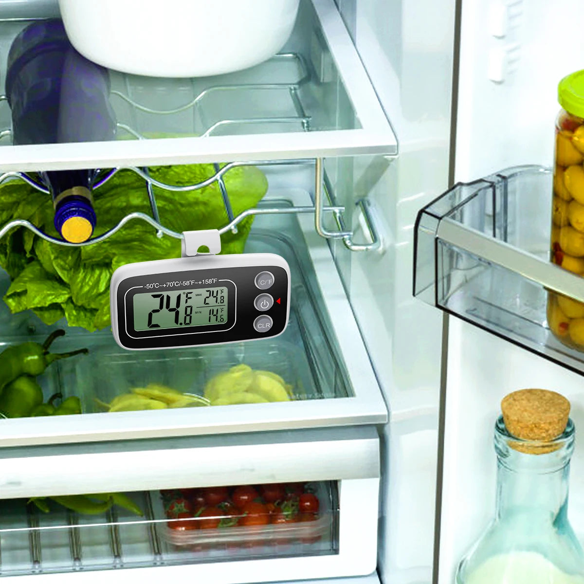 ORIA 2pcs Digital Waterproof Refrigerator Thermometer with Magnet and Hook, Max/Min Record