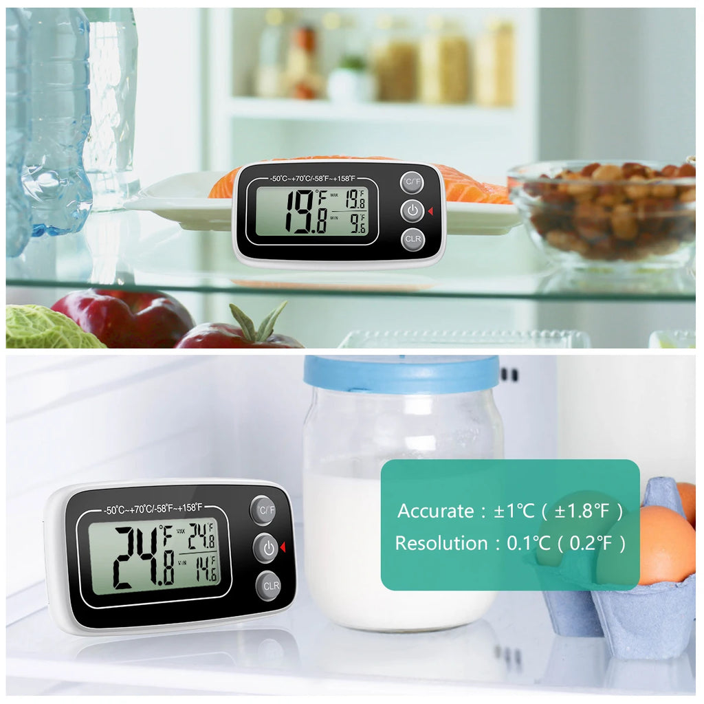 ORIA 2pcs Digital Waterproof Refrigerator Thermometer with Magnet and Hook, Max/Min Record
