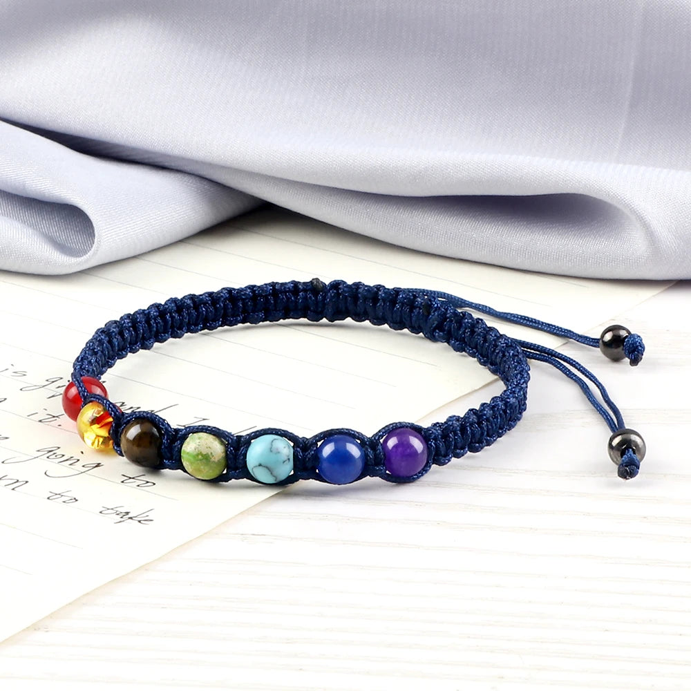 CowLost | badge-pass-holders-handmade-adjustable-7-chakra-natural-stone-beads-bracelet-6mm |3