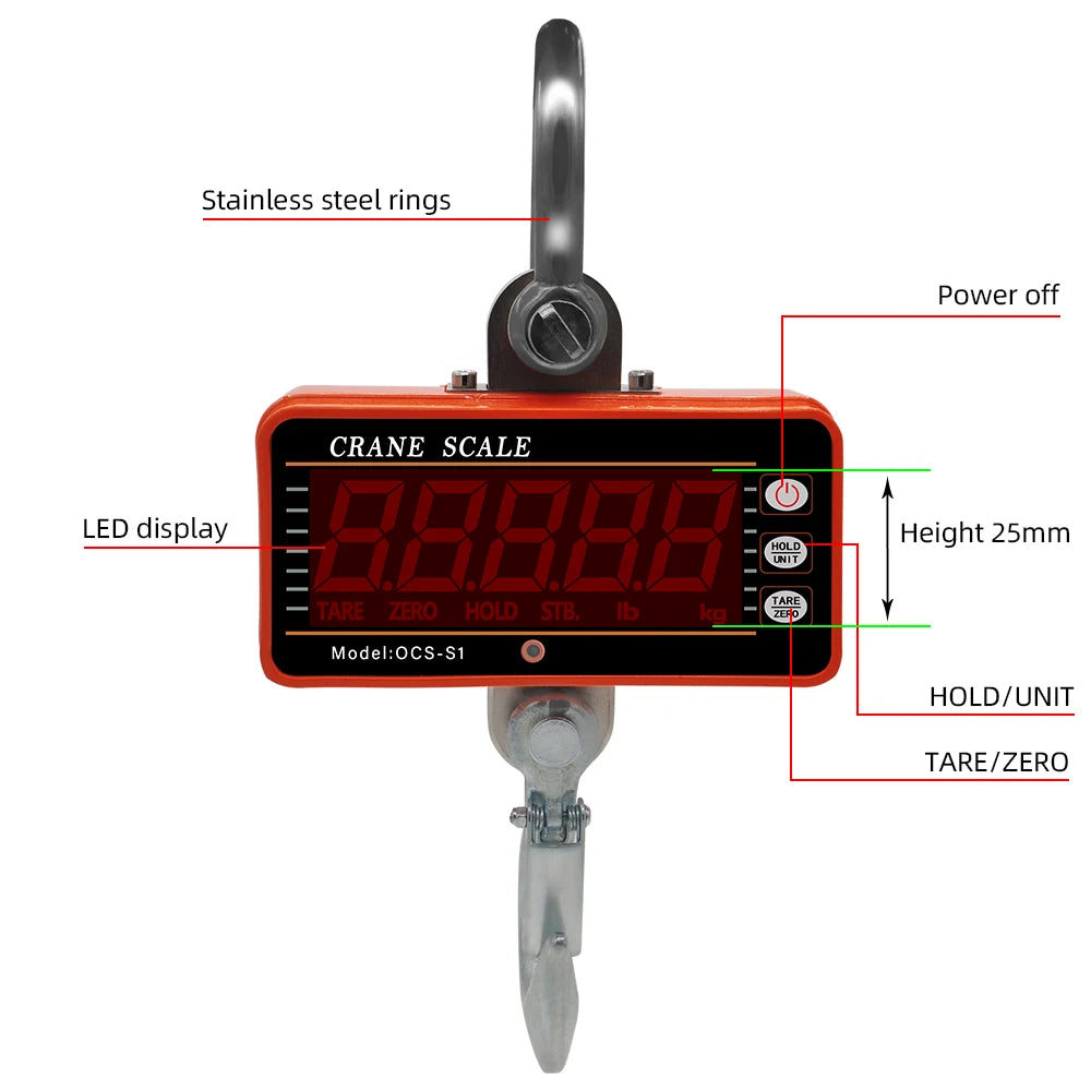 Digital Crane Scale 1000KG 1 Ton 2000lb LCD Heavy Duty Hanging Hook Balance