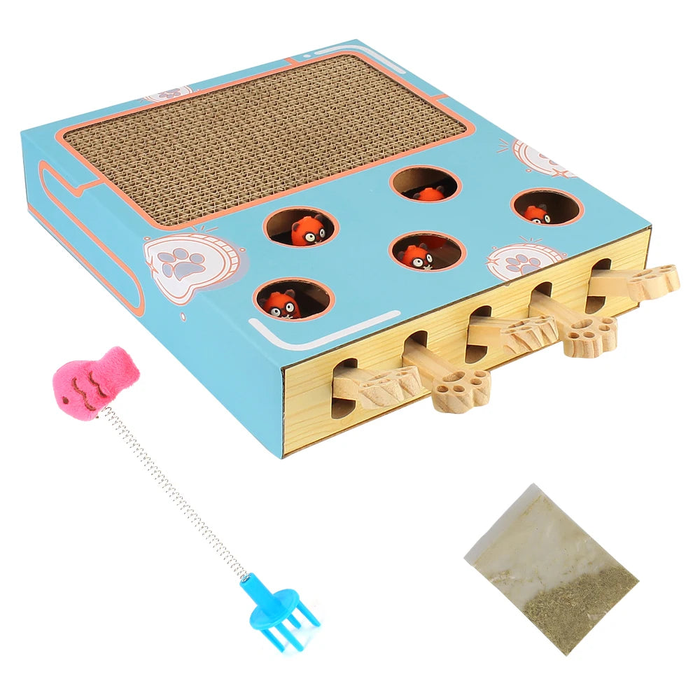 CowLost | cat-hit-gophers-cat-toy-chase-hunt-mouse-cat-game-box-3-in-1-with-scratcher-maze-interactive-educational-funny-cat-stick |11