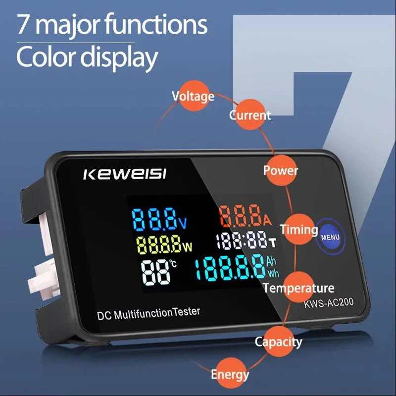 KWS DC-200 Digital Voltmeter Ammeter 0-200V 0-100A LED Wattmeter with Reset Function
