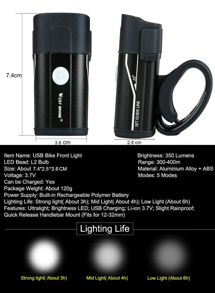 CowLost | west-biking-front-bicycle-light-usb-rechargeable-led-bike-light-waterproof-cycling-headlight-climbing-safety-flashlight-lamps |29