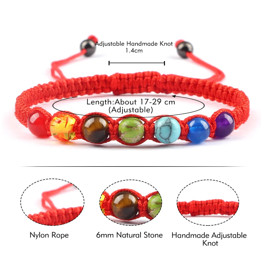 CowLost | badge-pass-holders-handmade-adjustable-7-chakra-natural-stone-beads-bracelet-6mm |6