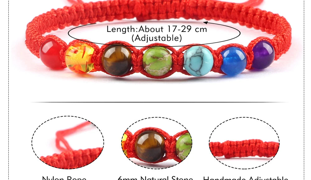 CowLost | badge-pass-holders-handmade-adjustable-7-chakra-natural-stone-beads-bracelet-6mm |11