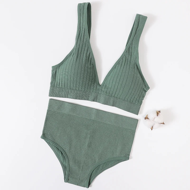 CowLost | product_id-womens-seamless-wirefree-v-neck-bra-high-waist-panties-set |9