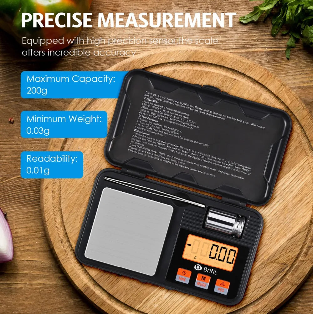 Amir 200g 0.01g Digital Mini Jewelry Pocket Scale Stainless Steel Portable
