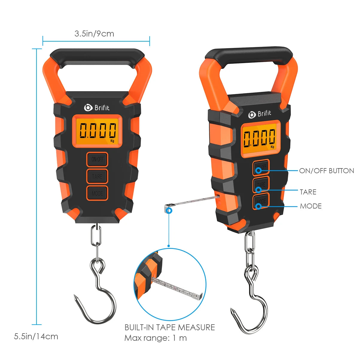 50KG Digital Portable Hanging Fishing & Luggage Scale with Ruler for Home Kitchen