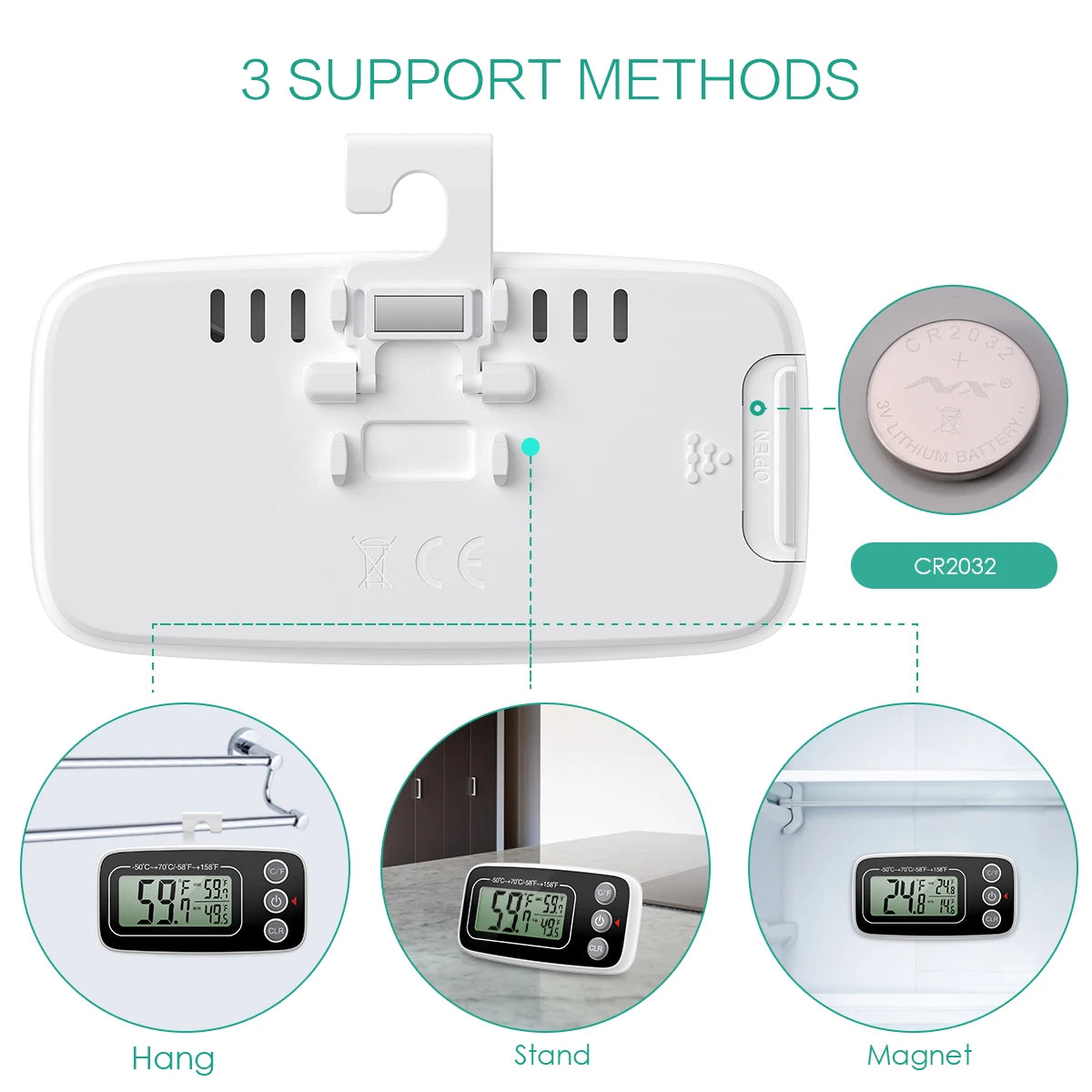 ORIA 2pcs Digital Waterproof Refrigerator Thermometer with Magnet and Hook, Max/Min Record