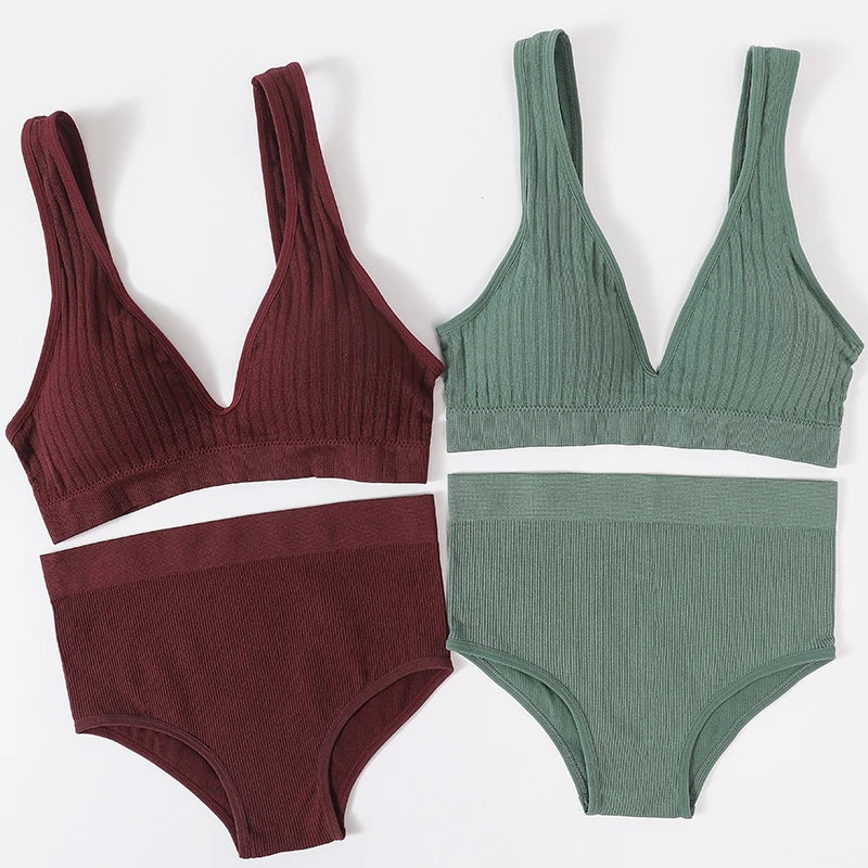 CowLost | product_id-womens-seamless-wirefree-v-neck-bra-high-waist-panties-set |8