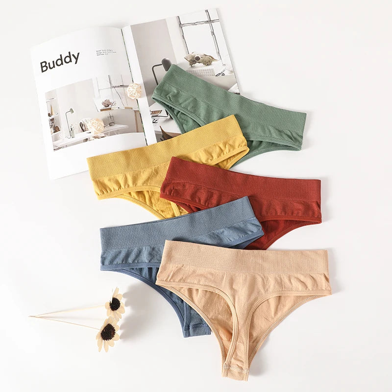 CowLost | 2pcs-set-seamless-panties-sexy-women-underwear-g-string-thong-high-waist-solid-color-lingerie-sexy-female-underpants-intimates |7