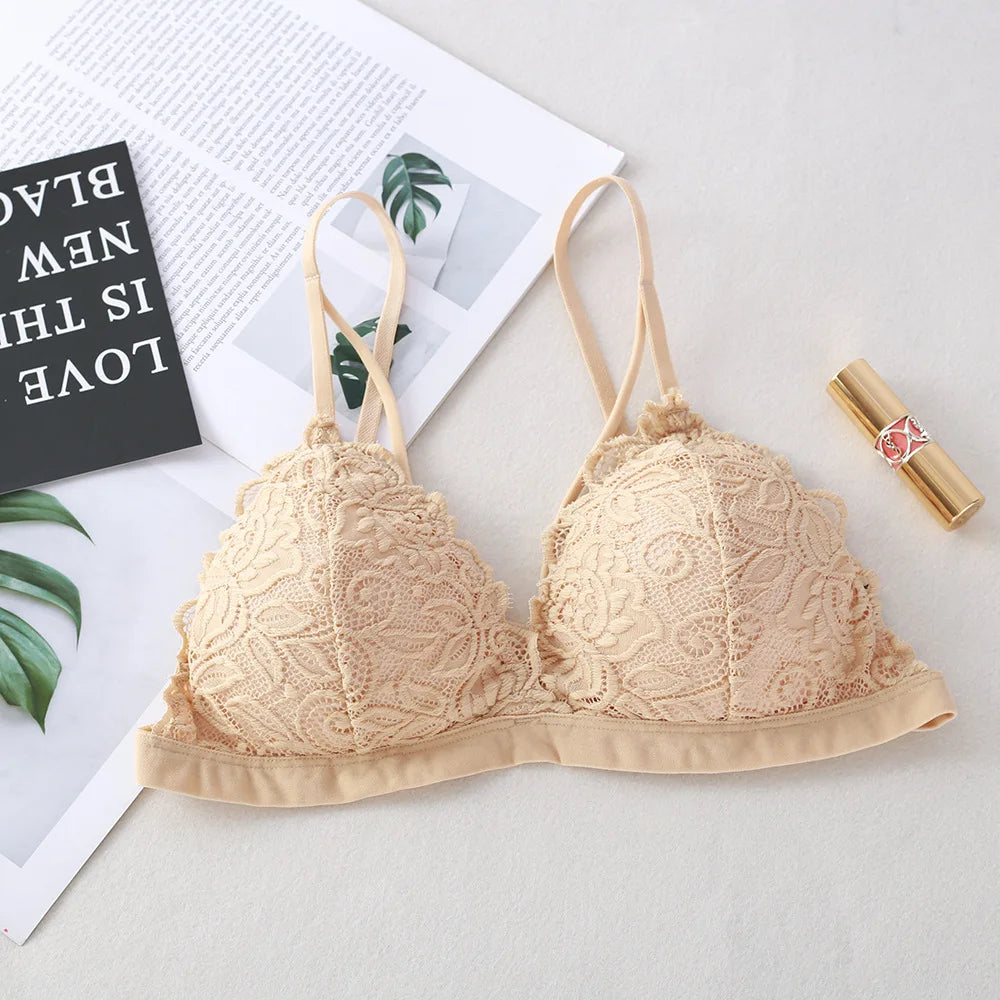 CowLost | product_id-floral-lace-v-neck-padded-non-wire-push-up-bralette-for-women |30