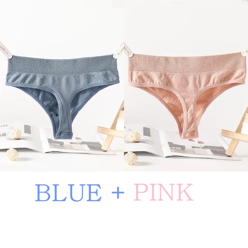 CowLost | 2pcs-set-seamless-panties-sexy-women-underwear-g-string-thong-high-waist-solid-color-lingerie-sexy-female-underpants-intimates |49