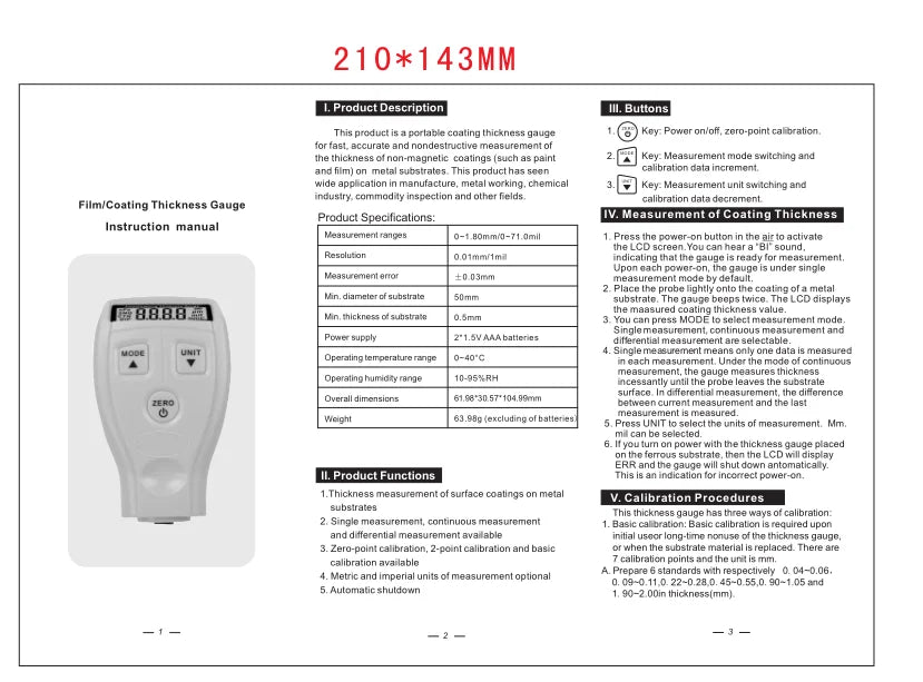 GM200 Portable Car Paint Thickness Gauge Auto Film Coating Test Meter Manual Measuring Tool