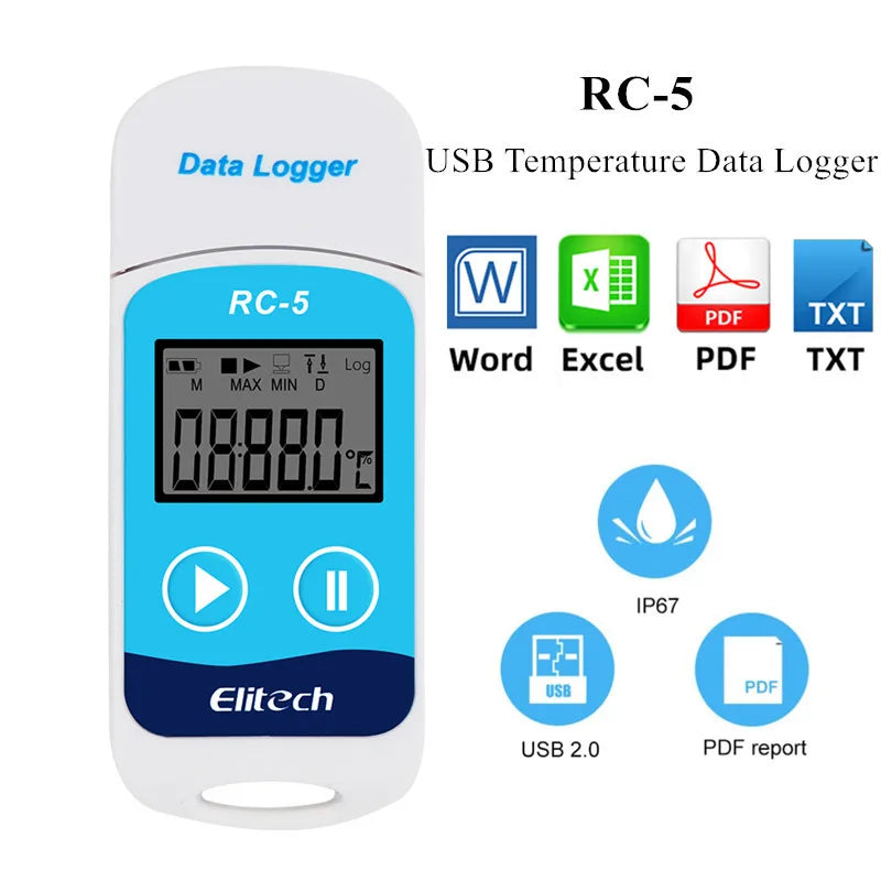 RC-5 USB Temperature Data Logger 32000 Readings High-Precision Recorder