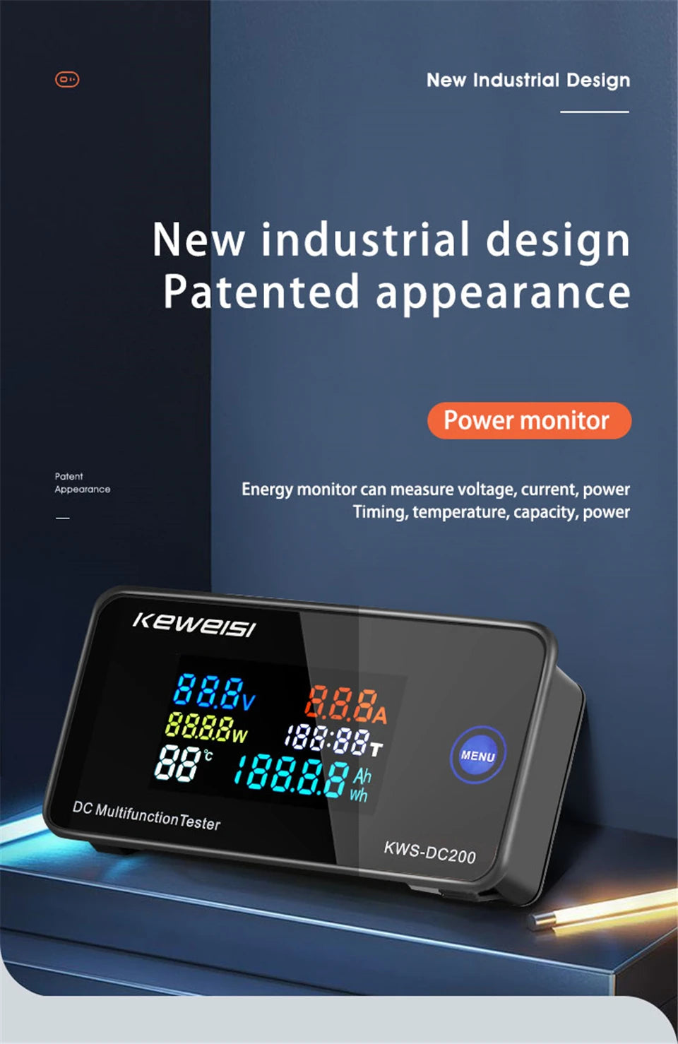 KWS DC-200 Digital Voltmeter Ammeter 0-200V 0-100A LED Wattmeter with Reset Function