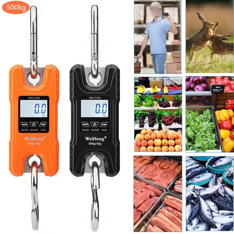JUANJUAN Digital Crane Scale 300kg-500kg Heavy Duty Hanging Hook Portable Stainless Steel