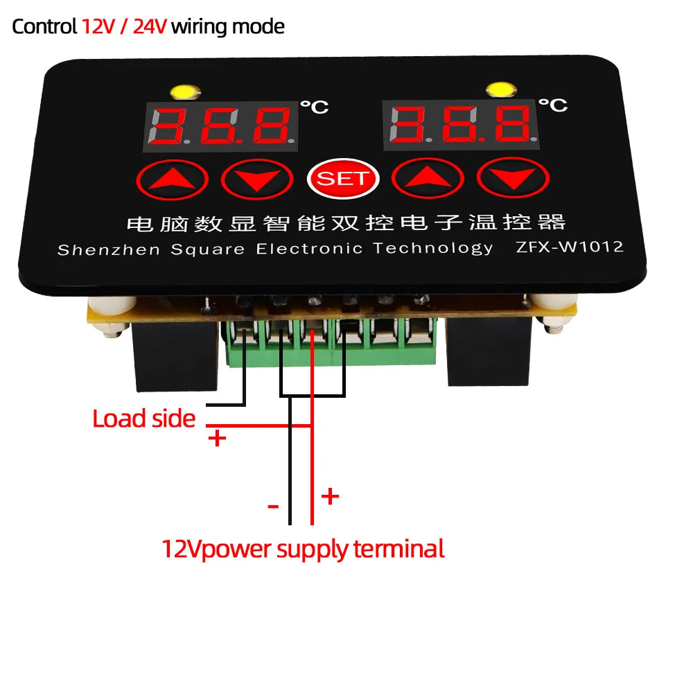ZFX-W1012 Digital Thermostat Temperature Controller 220V 12V 24V Two Relay Output 10A Heat Cool