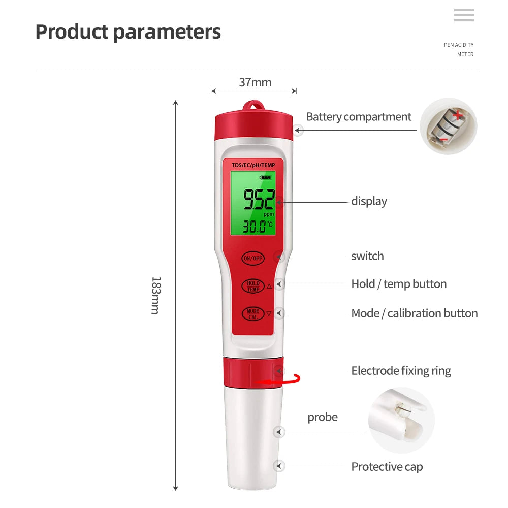 JUANJUAN 3-in-1 Digital PH/TDS/Temp Meter with ATC for Water Quality Testing