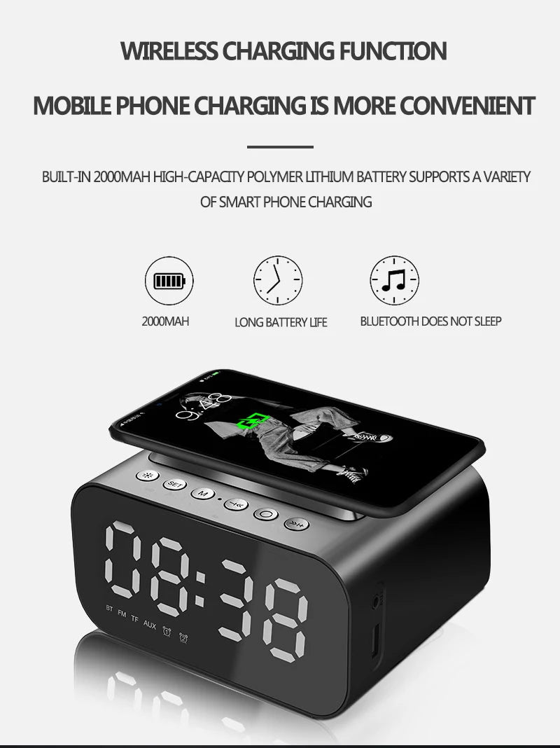 ORIA Digital Alarm Clock Bluetooth Speaker FM Radio Wireless USB Fast Charger
