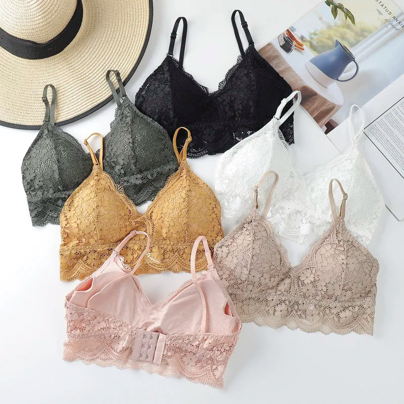 CowLost | floral-lace-bras-for-women-bralette-lace-underwear-sexy-lingerie-beauty-back-wire-free-brassiere-female-push-up-bra |7