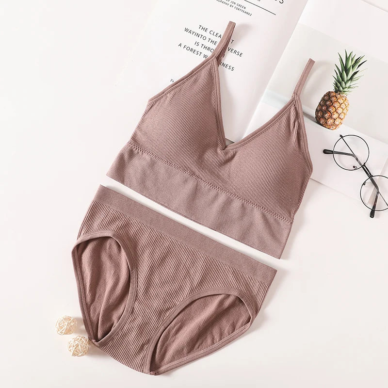 CowLost | product_id-women-seamless-push-up-bra-and-panties-set-low-back-bralette-crop-top-underwear |4